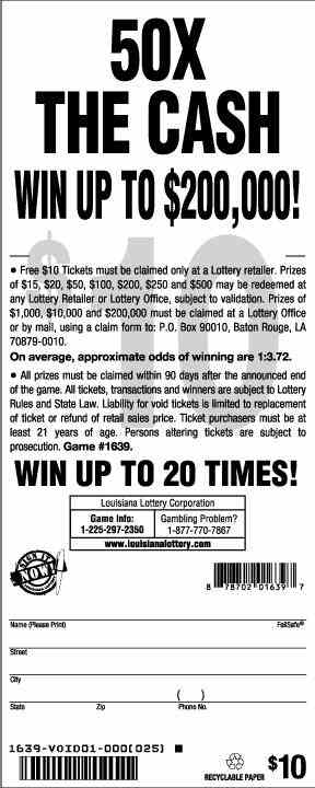 50X The Cash scratchcard - game number #1639 - back