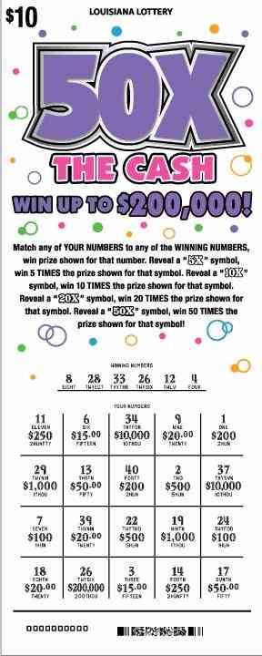 50X The Cash scratchcard - game number #1639 - front-scratched