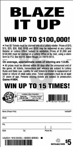 Blaze It Up scratchcard - game number #1604 - back