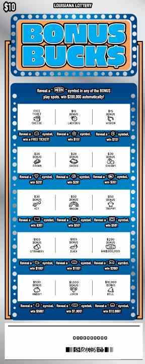 Bonus Buck$ scratchcard - game number #1593 - front-scratched