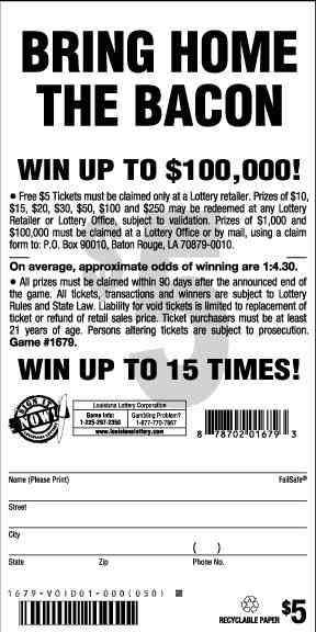 Bring Home The Bacon scratchcard - game number #1679 - back