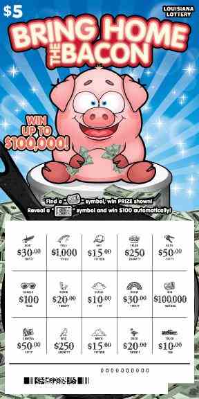 Bring Home The Bacon scratchcard - game number #1679 - front-scratched