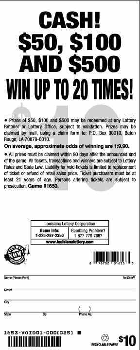 Cash! scratchcard - game number #1653 - back