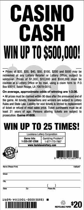 Casino Cash scratchcard - game number #1609 - back