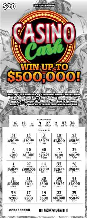 Casino Cash scratchcard - game number #1609 - front-scratched