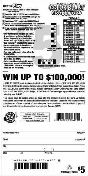 Color Blast Crossword scratchcard - game number #1697 - back