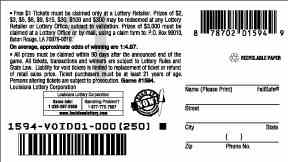 Crawfish scratchcard - game number #1594 - back