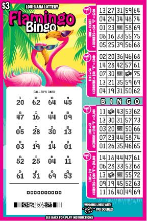 Flamingo Bingo scratchcard - game number #1663 - front-scratched