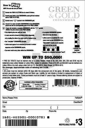 Green And Gold Crossword scratchcard - game number #1651 - back