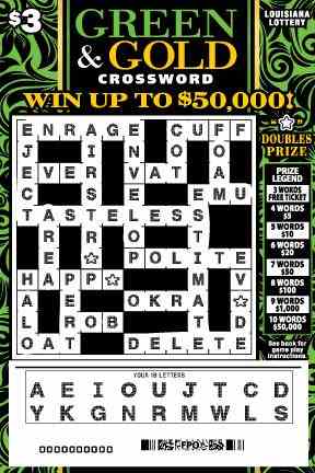 Green And Gold Crossword scratchcard - game number #1651 - front-scratched