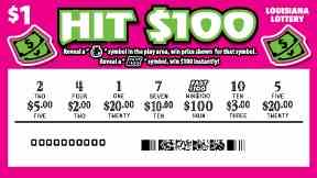 Hit 100 scratchcard - game number #1598 - front-scratched