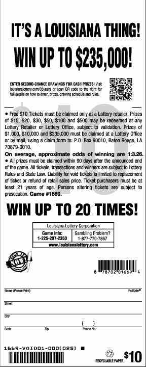 It's A Louisiana Thing! scratchcard - game number #1669 - back