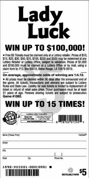 Lady Luck scratchcard - game number #1592 - back