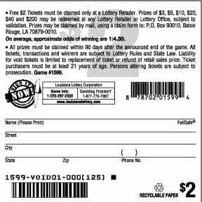 Loaded 200 scratchcard - game number #1599 - back