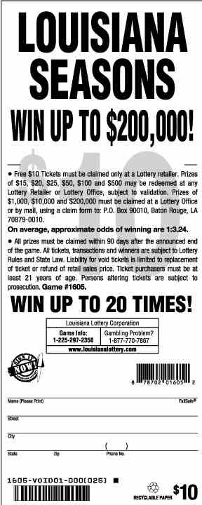 Louisiana Seasons scratchcard - game number #1605 - back