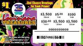 Louisiana Treasures scratchcard - game number #1665 - front-scratched