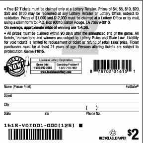 Lucky Duck Doubler scratchcard - game number #1615 - back