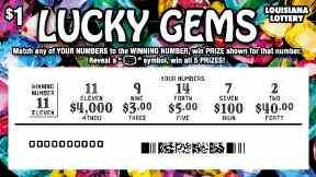 Lucky Gems scratchcard - game number #1629 - front-scratched