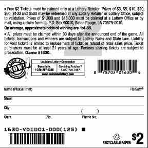 Money Rolls scratchcard - game number #1630 - back