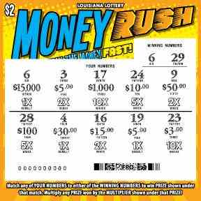 Money Rush scratchcard - game number #1683 - front-scratched