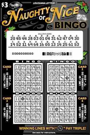 Naughty Or Nice/Royal Bingo scratchcard - game number #1647 - front-scratched
