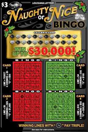 Naughty Or Nice/Royal Bingo scratchcard - game number #1647 - front