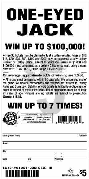 One-Eyed Jack scratchcard - game number #1648 - back