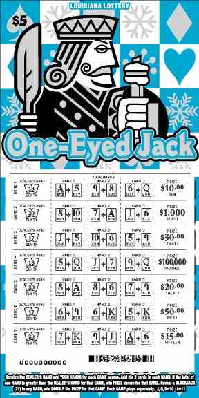 One-Eyed Jack scratchcard - game number #1648 - front-scratched