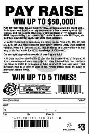 Pay Raise scratchcard - game number #1696 - back