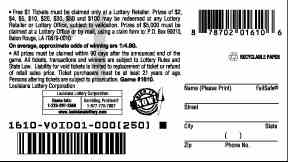 Perfect 10S scratchcard - game number #1610 - back