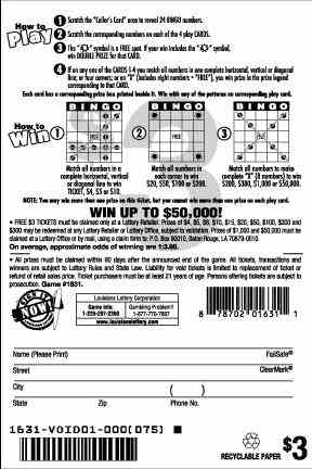 Sunny Days Bingo scratchcard - game number #1631 - back