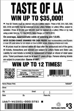 Taste Of La scratchcard - game number #1667 - back