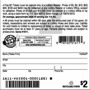 Triple Play scratchcard - game number #1611 - back