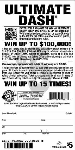 Ultimate Dash scratchcard - game number #1673 - back