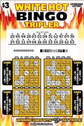 White Hot Bingo Tripler scratchcard - game number #1603 - front-scratched