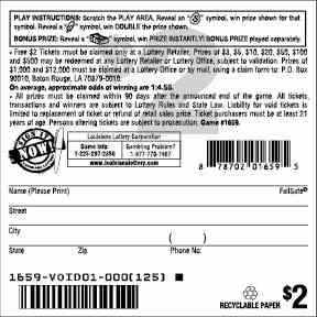 Winner Winner Chicken Dinner scratchcard - game number #1659 - back