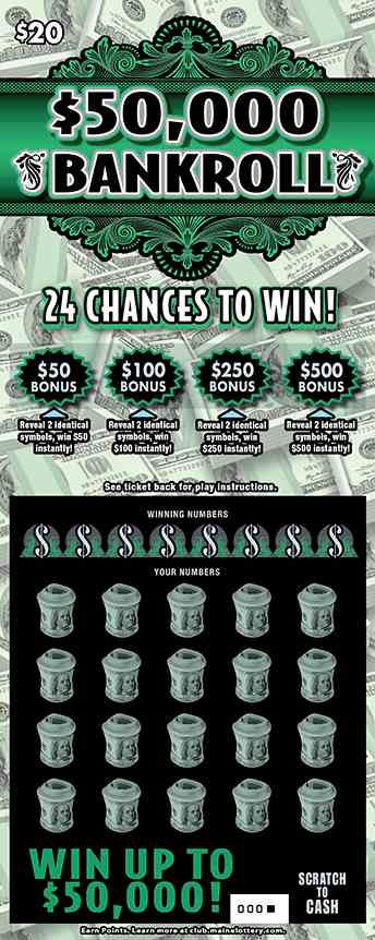 $50,000 Bankroll scratchcard - game number #0 - front