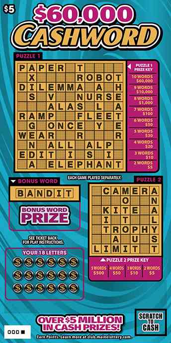 $60,000 Cashword scratchcard - game number #0 - front