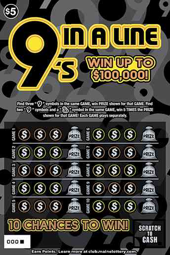9'S In A Line scratchcard - game number #0 - front