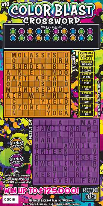 Color Blast Crossword scratchcard - game number #0 - front