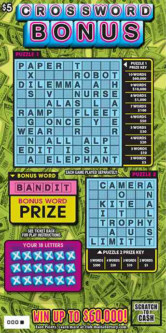 Crossword Bonus scratchcard - game number #0 - front