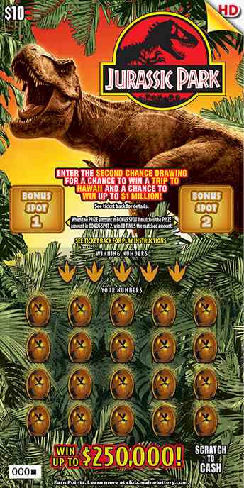 Jurassic Park scratchcard - game number #0 - front