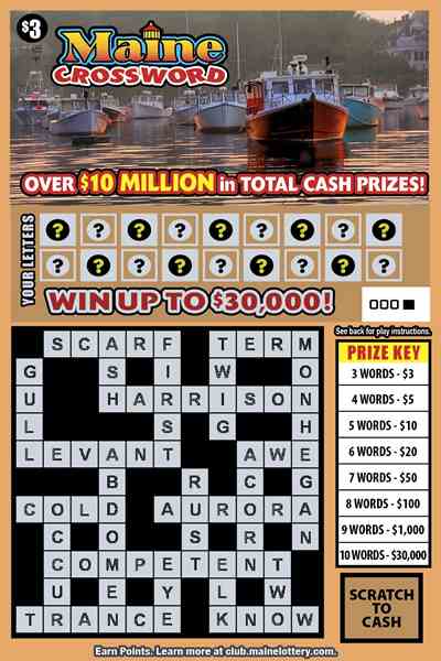 Maine Crossword scratchcard - game number #0 - front