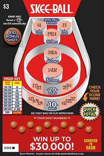 Skee-Ball scratchcard - game number #0 - front