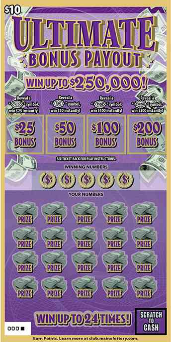 Ultimate Bonus Payout scratchcard - game number #0 - front