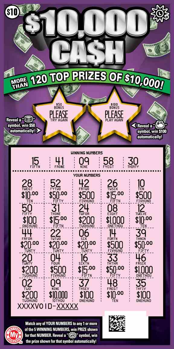 $10,000 Ca$H scratchcard - game number #654 - front-scratched