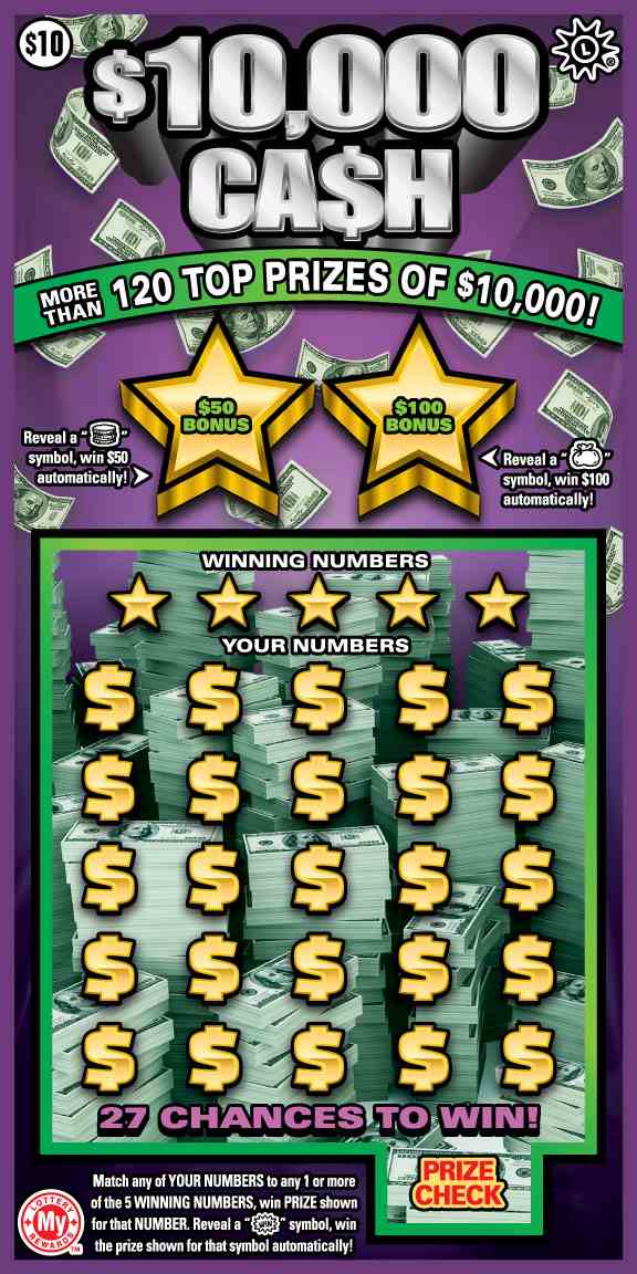 $10,000 Ca$H scratchcard - game number #654 - front