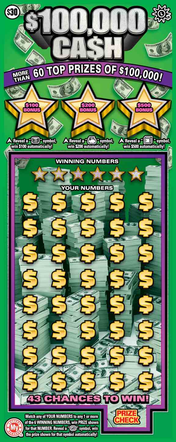 $100,000 Ca$H scratchcard - game number #655 - front