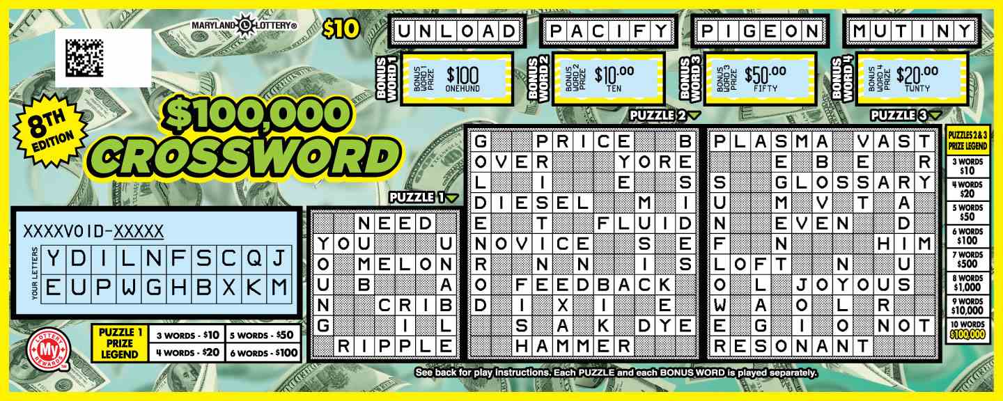 $100,000 Crossword scratchcard - game number #708 - front-scratched