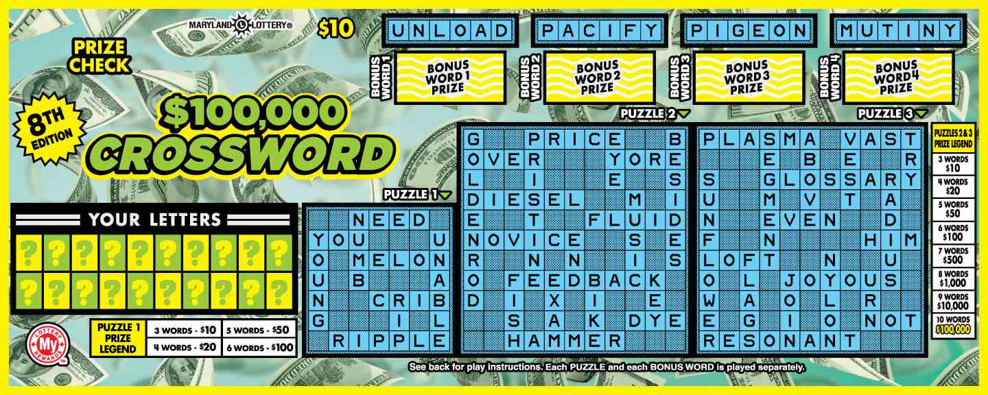 $100,000 Crossword scratchcard - game number #708 - front